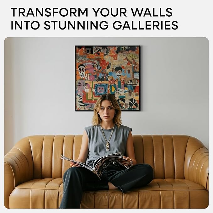 Homeforia 20x20 Picture Frame Black, High End Metal 20x20 Square Poster Frame Matted to 16x16 Print, 20 x 20 Black Frames with Mat 16 x 16 Photo, 20by20 Thin Frames, Tempered Glass, Wall Kit, Set of 3