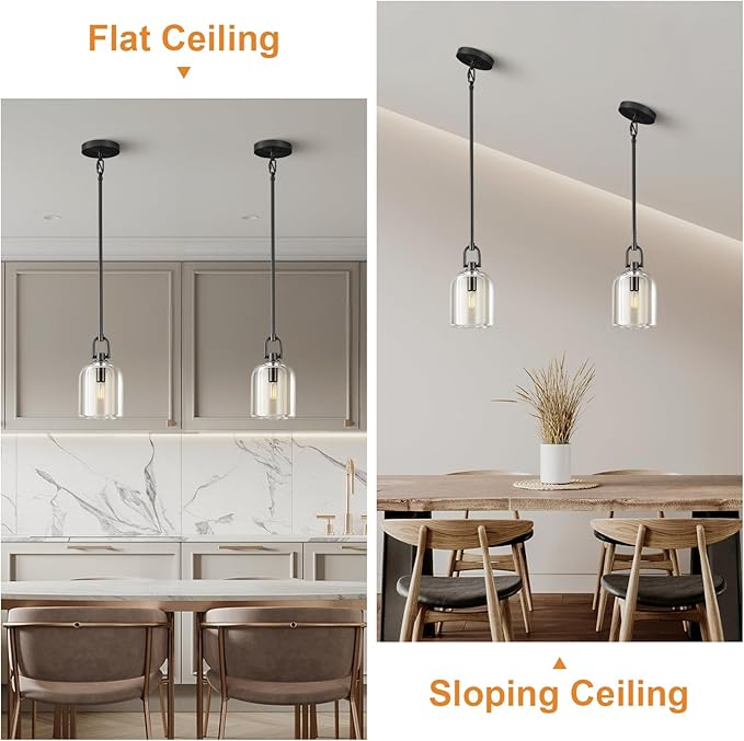 Black Pendant Light Fixtures, Modern Pendant Lights, Indoor Pendant Light for Kitchen Island Dining Room Living Room Bedroom Bathroom, E12 Bulb Included, 2PCS