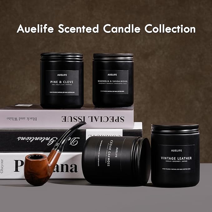 Whiskey Tobacco Candle | Masculine Candles for Men, Soy Candles for Home Scented, Manly Gifts Tobacco Candle for Home - Gifts for Men, 7oz Black Jar