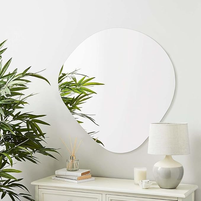 BST FURNH Irregular Wall Mirror, 20'x20 Wavy Asymmetrical Frameless Design for Bathroom, Bedroom, Living Room, or Entryway - Modern Decorative Wall Decor