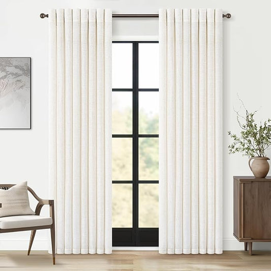 90 Inch Sheer Linen Curtains 2 Panel Set for Living Room Cream Natural Thick Linen Textured Drapes 90 Inches Long Pleat Drapes with Grommet Birch Ivory Semi Sheer Curtain for Dining Bedroom 52" x 90"
