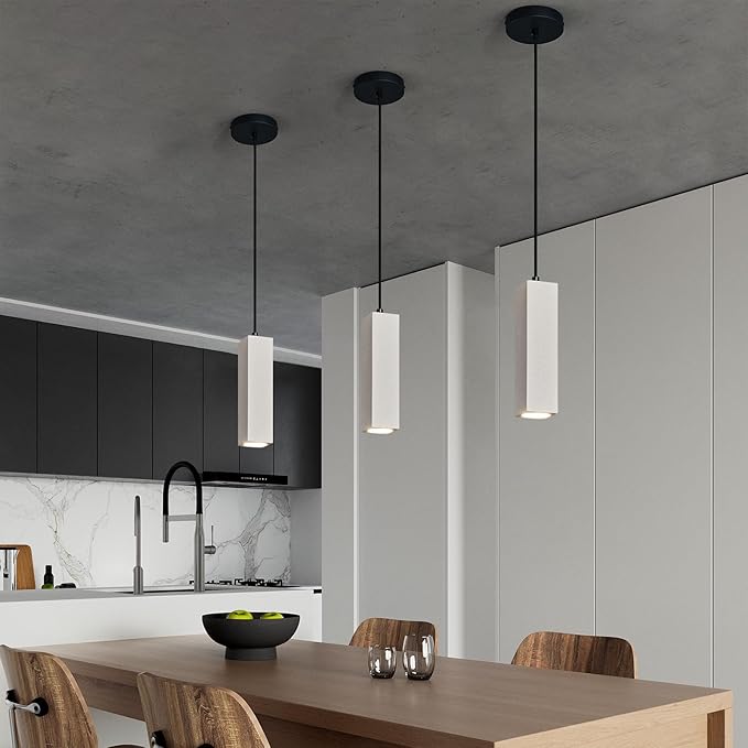 Concrete Linear Pendant Light,LED Industrial Hanging Cement Pendant Lighting Fixture for Kitchen Island Dinning Room Bedroom Bedside Table Small Pendant Lights