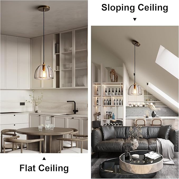 Brass Crystal Hemisphere Pendant Light, Kitchen Pendant Lighting Over Island, Farmhouse Pendant Light for Indoor Kitchen Island Dining Room Living Room Bedroom Bathroom, E12 Bulb Included