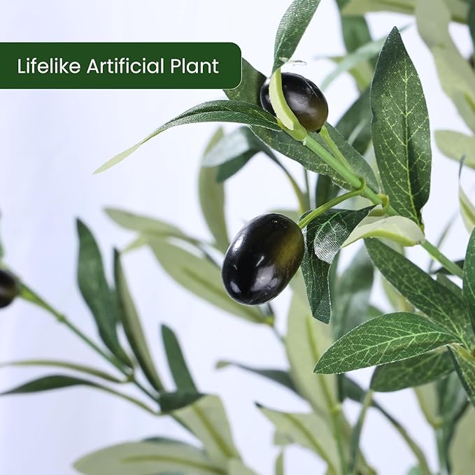 Artificial Olive Tree 5FT Tall Faux Silk Plant 60inch Fake Olive Tree with Trunk and Lifelike Fruits for Home Office Decor Indoor 1pack