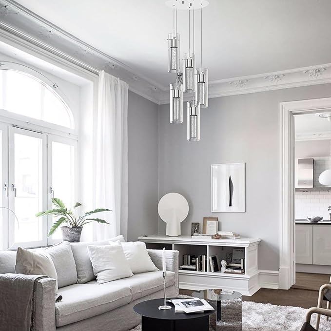 Alice 5-Light Chandelier Pendant Ceiling Light, Integrated Led and Bubble Glass, for Kitchen Island, Hallway, Entryway, Passway, Dining Room, Bedroom, Balcony Living Room