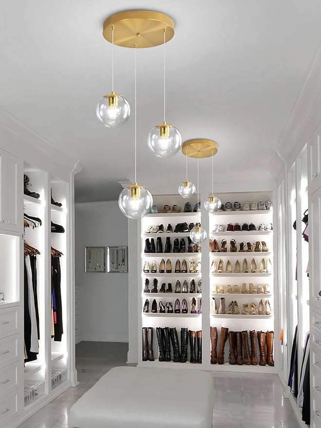 Globe Glass Pendant Light Modern Gold Clear Globe Glass Chandelier Mid Century Chandelier 3-Light Hanging Fixture for Kitchen Island Foyer Hallway Dining Room