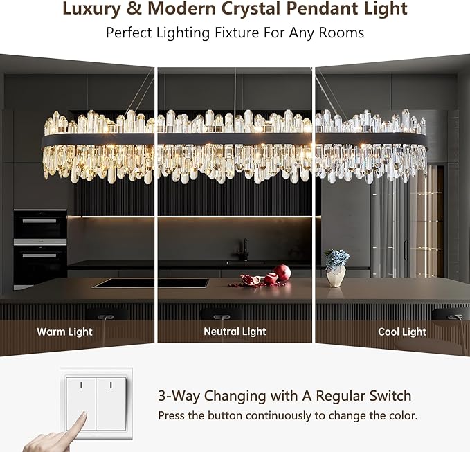 Modern Rectangular Crystal Chandelier, L57” Black Raindrop Chandelier Lighting Contemporary Pendant Ceiling Light Fixture for Dining Room Living Room Kitchen Island, G9 x 32 Lights