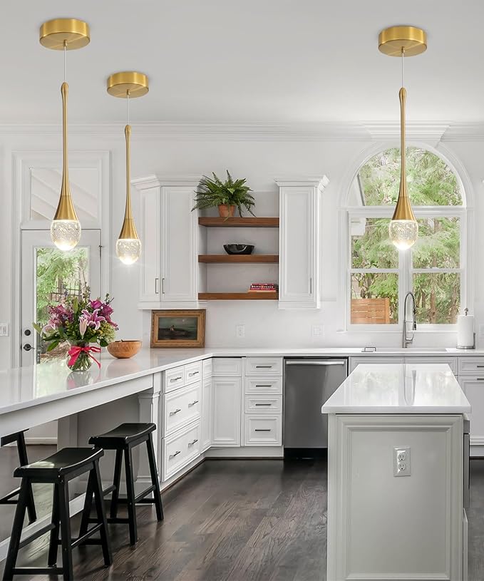 Single Head Gold Bubble Crystal Chandelier Modern LED Pendant Lights for Kitchen Island Dimmable 3000-6000k(3 Independence Light)…