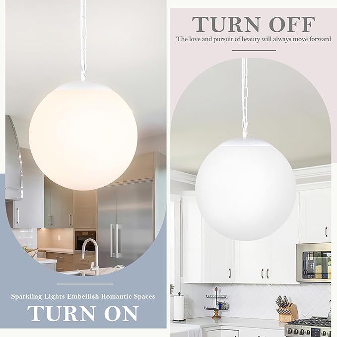 KoKo&Yukina 13.7 Inch Globe Pendant Light Adjustable White Globe Pendant Lights Kitchen Island Mid Century Light Fixture with Milky White Glass Shade for Living Room