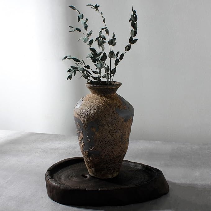 Rusty Ceramic Vase, Pottery Farmhouse Flower Vase for Centerpieces, Wabi Sabi Decorative Vase for Table, Living Room, Bedroom, Bathroom