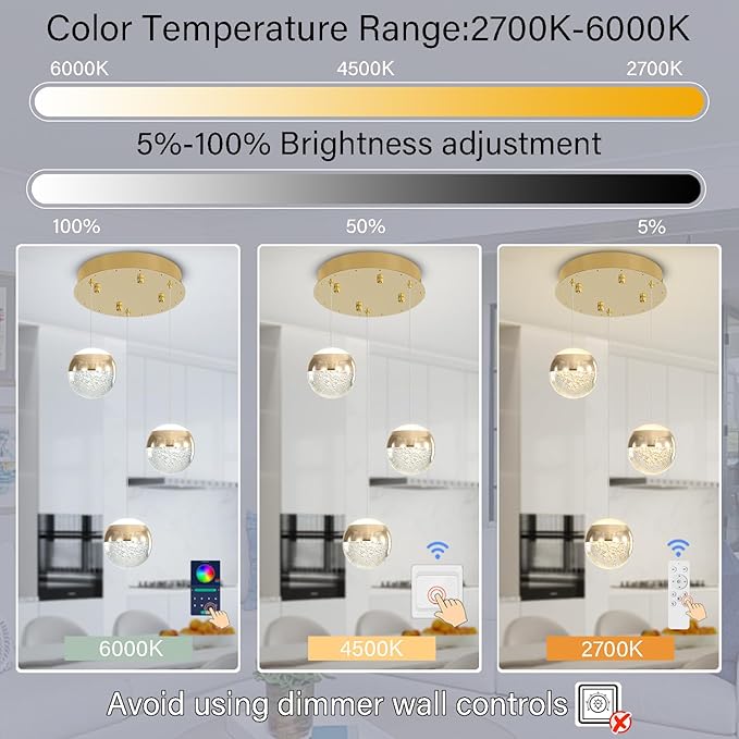 Modern Crystal Pendant Lighting Gold Globe Pendant Light Fixture, Mid Century Chandelier 3-Light Hanging Fixture for Kitchen Island,Globe Chandeliers for Dinning Room Bedroom