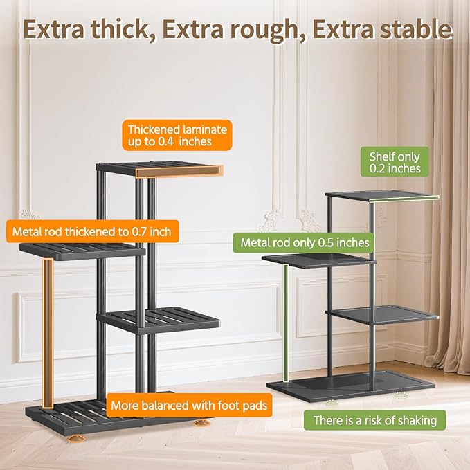 LASZOLA 3 Tier Plant Stand Indoors Outdoors for Large Heavy Duty Planter, Black Metal Tall Flower Holder Rack with Multiple Shelf for Modern Patio Corner, Vertical Organizer, Weather Resistant Bracket