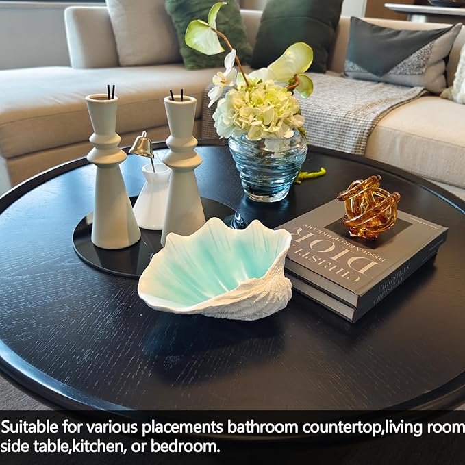 Small Blue Scalloped Clam Shell Bowl Sea Shell Decor for Nautical Beach House,Coastal Decor Gift of Housewarming and Wedding Party