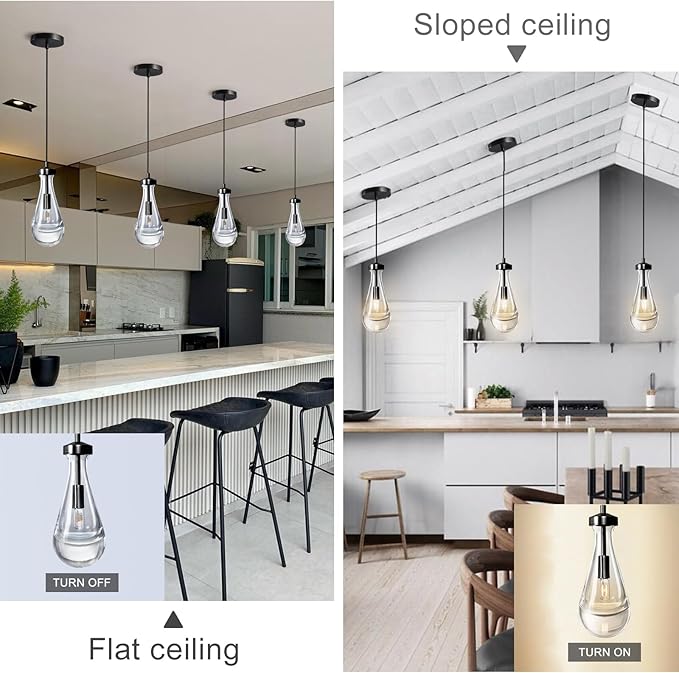 Modern Raindrop Pendant Lights, Pendant Lights for Kitchen Island, Black Brass Base Dining Room Light Fixtures, Interior Chandelier in The Living Room Hallway, Including Bulb