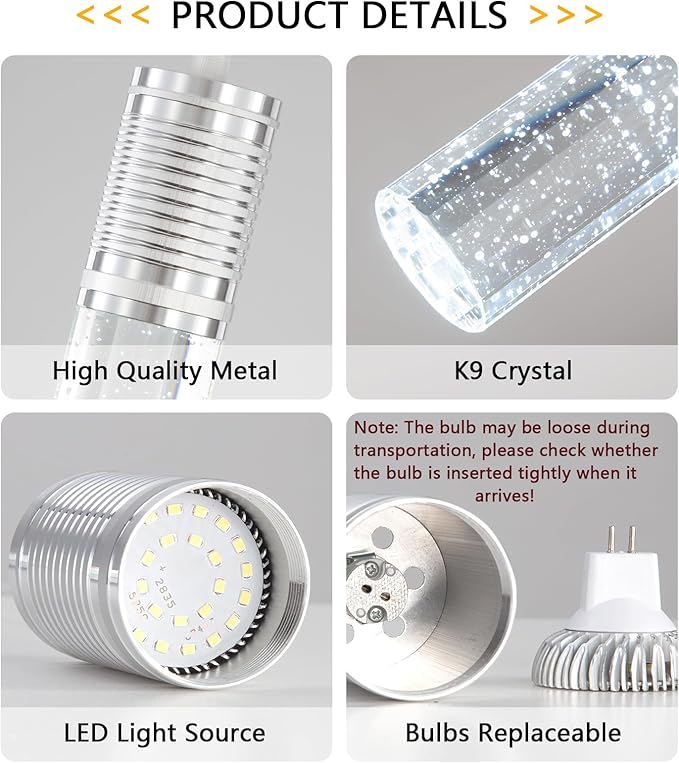 3-Lights Pendants Light for Kitchen Island Chandeliers Dining Room Pendant Lighting Fixture Bubble Crystal Ceiling Hanging Lights Bedroom Island Kitchen 6000K White Light Fixtures Chrome