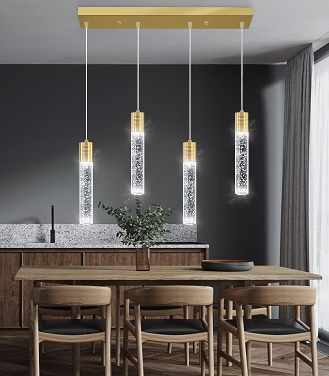 4-Lights Modern Crystal Chandeliers for Kitchen Island Mini Pendants Lighting Fixture LED Ceiling Light for Dining Room Living Room 6000K