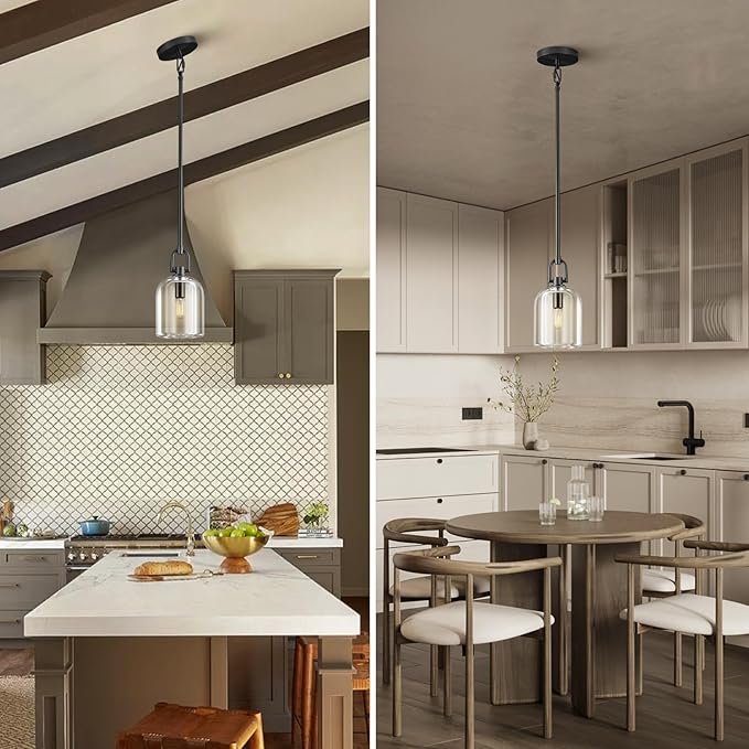 Black Pendant Light Fixtures, Modern Pendant Lights, Indoor Pendant Light for Kitchen Island Dining Room Living Room Bedroom Bathroom, E12 Bulb Included