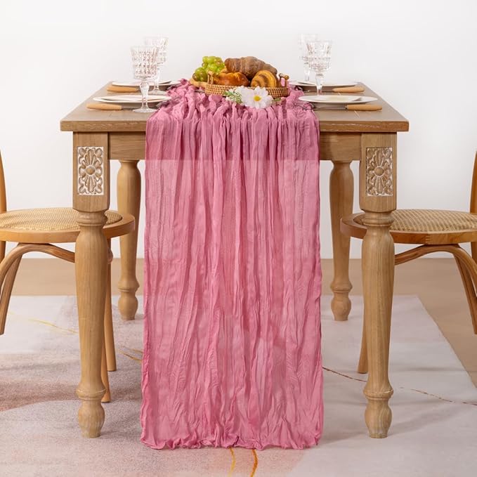 MLMC Mauve Pink Table Runner Cheesecloth Table Runner 10ft Sheer Rustic Gauze Cheese Cloth Decor 35x120 Inches for Wedding Party Bridal Shower Birthday Fall Decor
