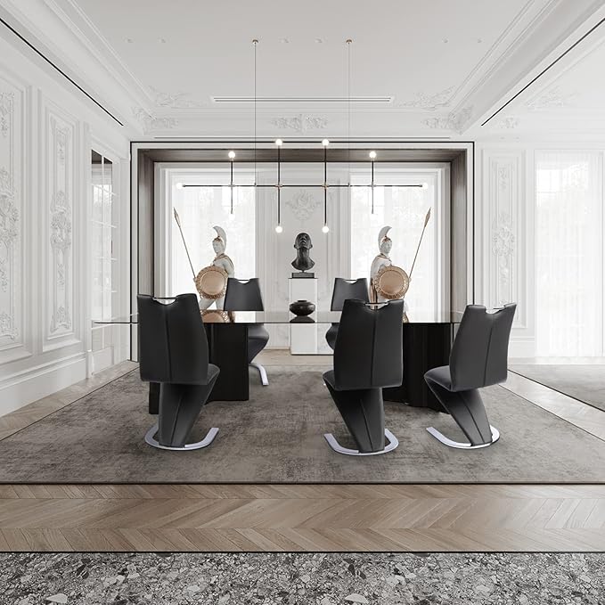 Mermaid Dining Chairs Set of 2, Modern Kitchen Dining Room Armless Upholstered Side Chairs in PU Leather Cushion Seat and Sturdy Metal Legs (2 Black)