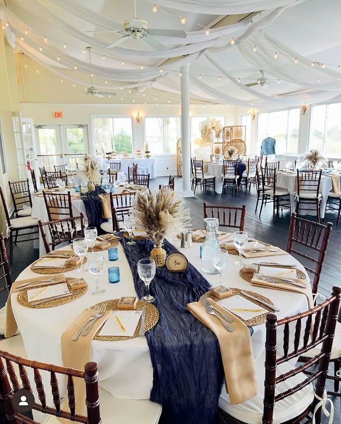 8 Pack 10 ft Navy Blue Cheesecloth Table Runner 35x120 Inches Boho Gauze Rustic Cheese Cloth Runners Long Romantic Sheer Table Runner for Wedding Bridal Shower Party Christmas Birthday Decor