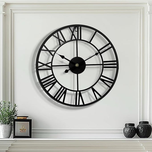 Tatub 16 Inch Large Wall Clock for Living Room Decor, Roman Numeral Modern Round Decorative Metal Large Wall Clock for Bedroom and Kitchen, Silent, Non Ticking, Battery Operated