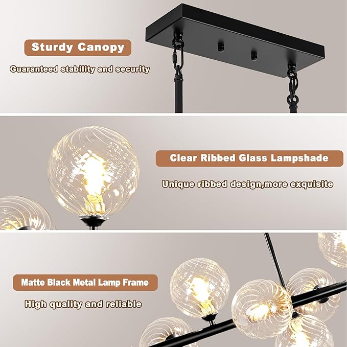 Modern Chandeliers for Dining Room, 16-Light Large Dining Room Light Fixture Linear Sputnik Chandelier Clear Glass Globe Long Bubble Chandelier Farmhouse Island Lights for Kitchen