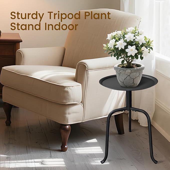 Plant Stand Indoor, Mid Century Single Plant Table, 3-Leg Minimalist Heavy Duty Metal Tall Flower Pot Stand, Modern Round Small Side End Table with Raised Design