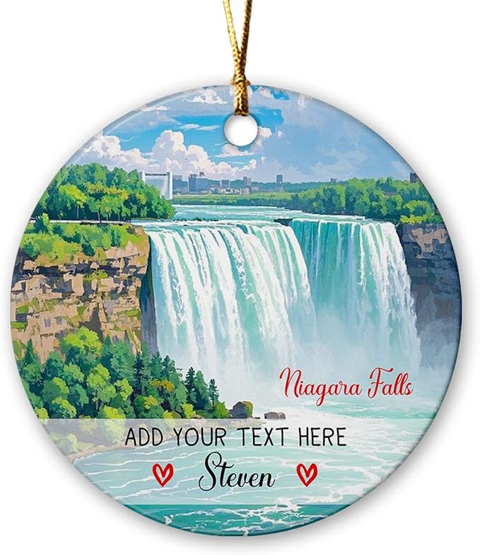 Personalized Niagara Falls Ceramic Christmas Tree Decorations Ornament 2025, USA Canada City Travel Souvenir Xmas Ornaments, Customized Text/Name Niagara Falls New York Ornament Gifts for Men Women