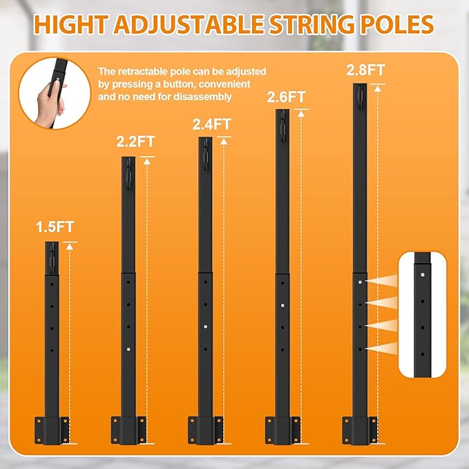 2.8Ft String Light Poles 10 Pack,Light Poles for Outside Lights,Outdoor with Fence Brackets Hanging Lights,Metal Stand Deck Patio Backyard