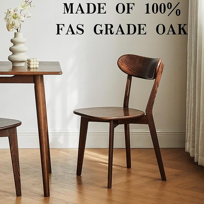 Oak Wood Dining Chairs,Mid Century Modern Dining Chairs with Comfortable Curved Backrest,Wood Chairs for Kitchen,Dining Room (1, Walnut Color)