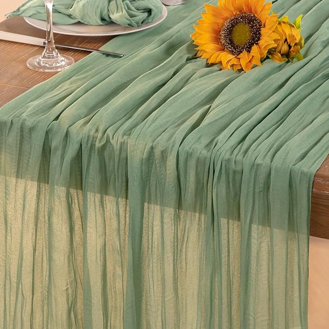 Sage Green Cheesecloth Table Runner Fall Table Runner Boho Gauze 120 Inches Sage Cheese Cloth Fall Table Decorations for Thanksgiving Wedding Bridal Baby Shower Tea Party