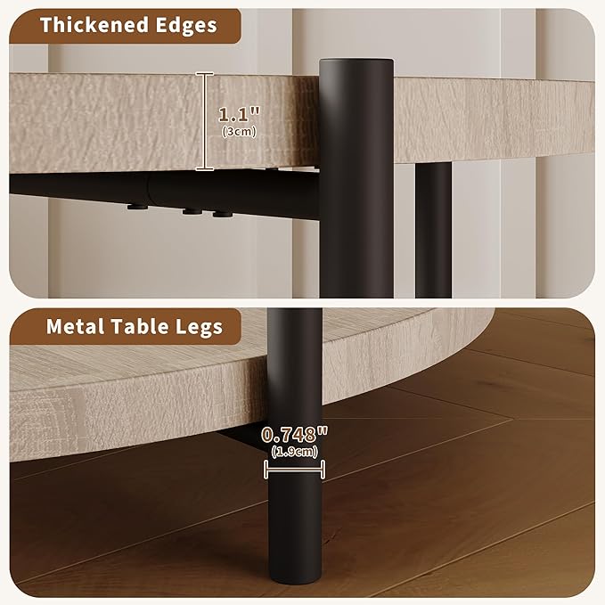 Round Coffee Table for Living Room, Rustic Wood Desktop Center Table with Sturdy Metal Legs, 2-Tier Circle Coffee Table with Storage Shelf, Small Space Center Sofa Table, Modern Home Furniture
