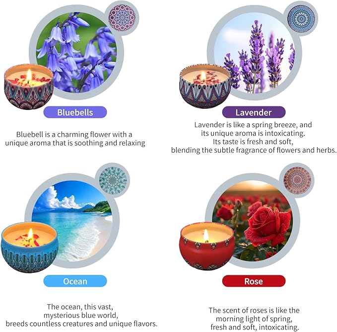 Candle,Scented Candles Gift Set, 4 Pack Aromatherapy Candle, Stress Relief Gifts for Women, Candles for Home Scented, Ideal for Birthday, Christmas, Thanksgiving, Mother's Day