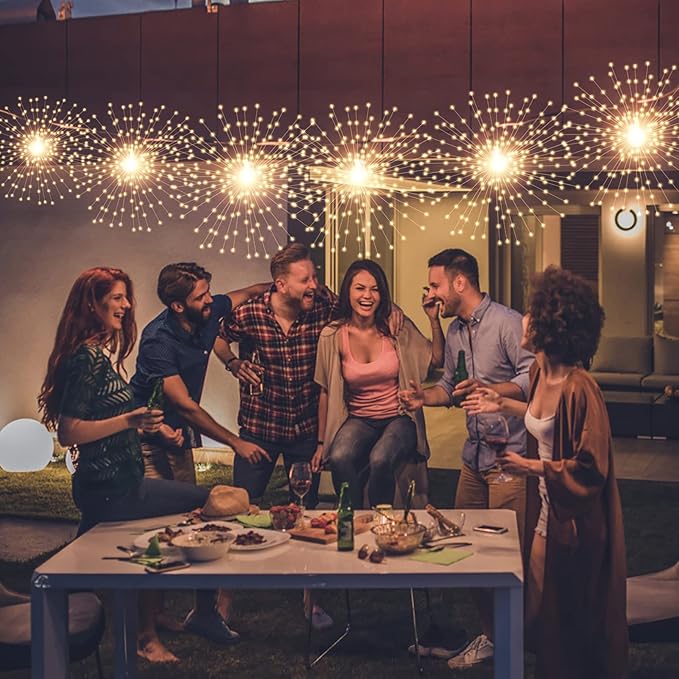 200 LED Starburst Sphere Lights,Firework Light Battery Powered, Tent Chandelier Remote Control, Waterproof Hanging Lights for Gardens Courtyards Porches Christmas Party Home Decor（Warm White）