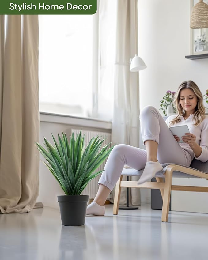 Velener Artificial Agave Plant in Black Pot with Real Stone Pebbles, Large Fake Agave Plant for Indoor and Outdoor-22 inches Tall, 105 Leaves