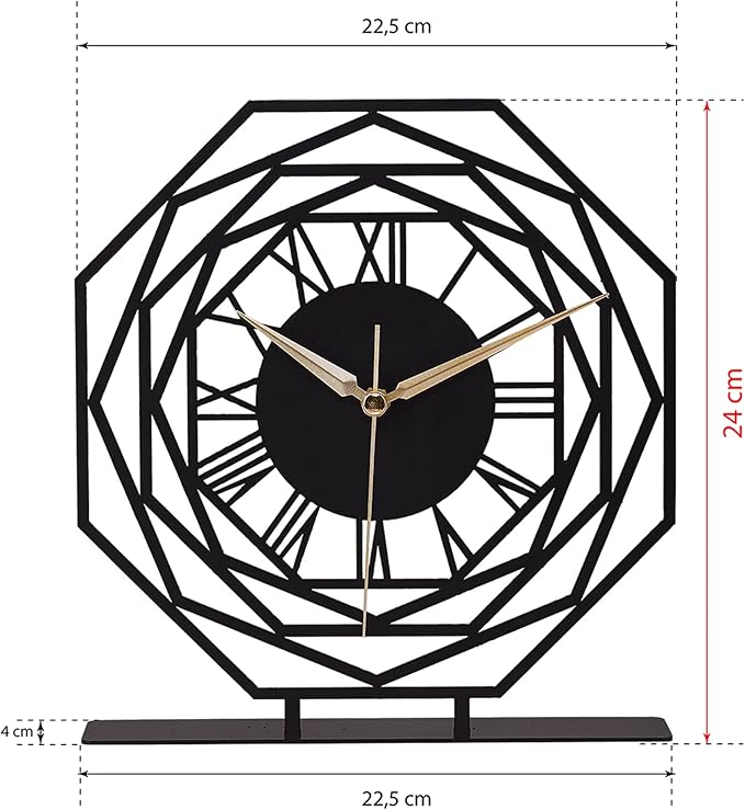 8.9x9.5 Metal Desk Clock, Black Round Silent Non-Ticking Analog Table Clock, Battery Operated, Decorative Desk and Shelf Clock, Desk Clocks for Living Room Bedroom Kitchen Office School