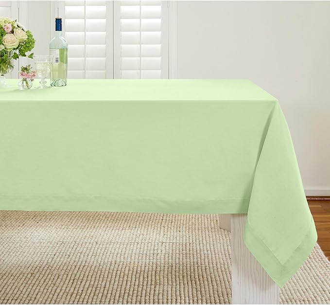 Solino Home Linen Tablecloth for Rectangle Tables 60 x 120 Inch - 100% Pure Linen Pastel Green Table Cloth - Fete, Machine Washable Cloth Tablecloth