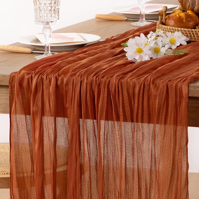 MLMC 3 Pack Terracotta Table Runner 10ft Rustic Burnt Orange Cheesecloth Table Runner 35 x 120 inches Boho Cheese Cloth Centerpiece for Wedding Bridal Shower Pinic Fall Thanksgiving Decor