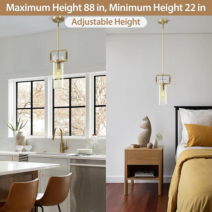 Brass Pendant Lights Kitchen Island, Modern Gold Pendant Lights 2 Pack,12Inch Glass Knurled Kitchen Pendant Lighting Over Island,Farmhouse Island Lights For Kitchen Sink,Bathroom,Bedroom,Dinning Table