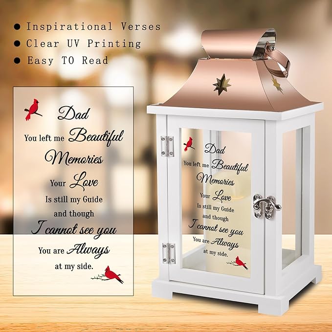 Memorial Lantern, Sympathy Gifts for Loss of Mom/Loved One, Bereavement Gifts, in Memory of Loved One Lantern,Celebration of Life, Memorial Gifts, Funeral Lantern,Dad You Left me Beautiful Memories