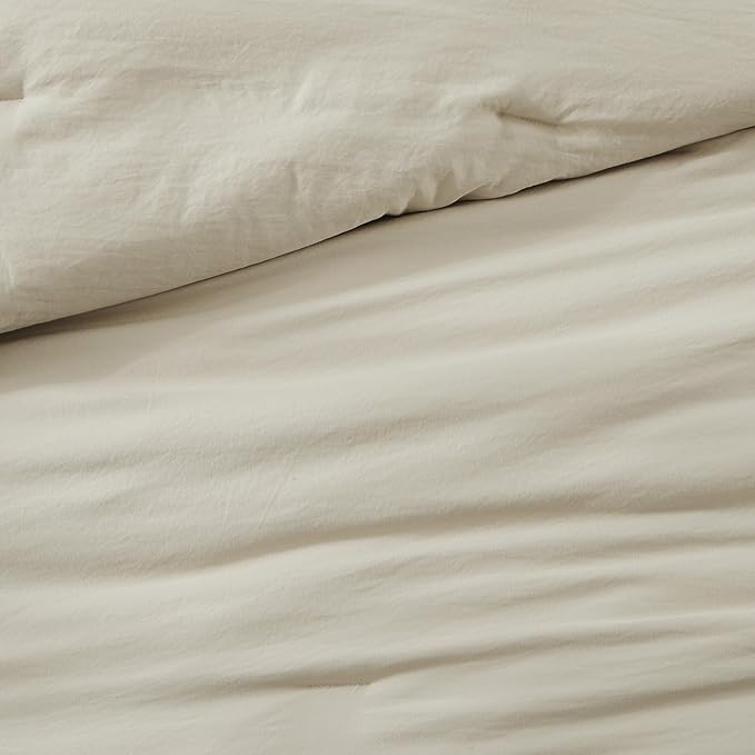 WRENSONGE Oversized Queen Comforter Set - 7 Pieces Light Oatmeal Bed in a Bag Queen with Sheets, 2 Pillow Shams, and 2 Pillowcases- Warm Bedding Sets Queen for All Season