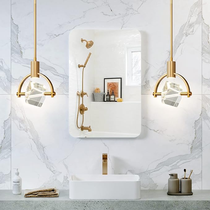 Pendant Ceiling Light Fixture for Kitchen Island, Modern Integrated LED Hanging Light, Crystal Pendant Light in Gold Brushed Brass Finish, Bedroom, Dining Room(1-Lights)