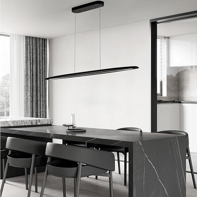 59inch Integrated Led Pendant Light 40w Dimmable Wood Black Linear Pendant Lighting Led Modern Island Light with Black Finish for Living Room Dining Room Billiard & Pool Lights