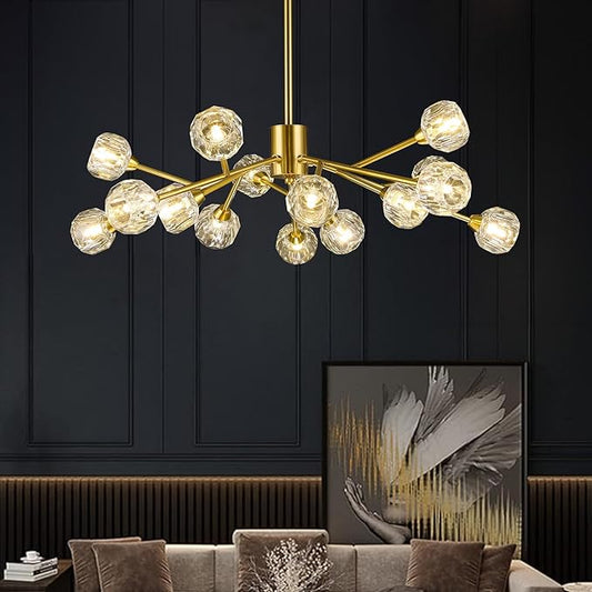 Sputnik Chandeliers for Dining Room Light Fixtures,Modern Crystal Chandeliers for Living Room,15 Lights Gold Mid Century Brass Lighting Fixtures for Kitchen Island Bedroom Entryway