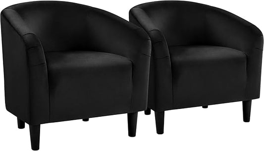 Yaheetech Black Accent Chairs Set of 2, Cozy Velvet Barrel Chair, Modern Club Chair with Soft Padde, Vanity Chair for Living Room/Bedroom/Waiting Room Reception Room, Matte Black