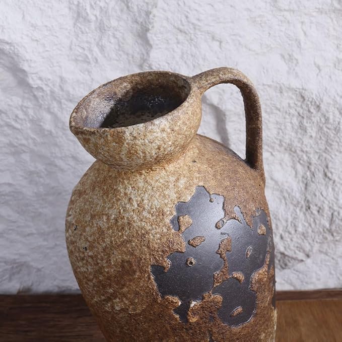 Wabi Sabi Decor Vintage Terracotta Vase with Handles, Rustic Ceramic Farmhouse Vase for Home Decor, Large Antique Vases, Ideal for Centerpieces, Tall Rustic Vases for Dried Flowers, Clay Home Decor