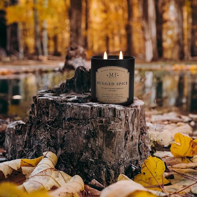 Manly Indulgence Rugged Spice Scented Candles for Men, 2 Wick, 16.5 oz, Premium Soy Blend Wax, 60H Burn, Candles for Home Scented - Made in The USA