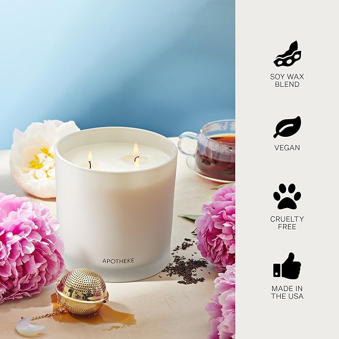 Apotheke 3-Wick Scented Candles for Home, Earl Grey Bitters - 26 oz Soy Wax Aromatherapy Jar Candle Gift for Women - Long-Lasting Fragrance with Perfume-Grade Essential Oils - Bergamot, Peony & Lemon