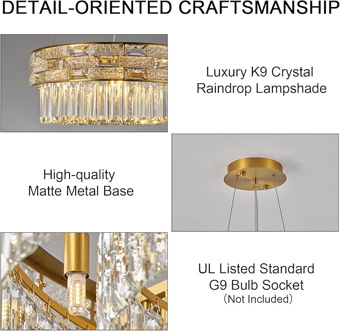Crystal Chandelier, 16.5" 6-Light Gold Chandelier for Living Room, Round Chandeliers for Dining Room Dimmable, High Ceiling Chandeliers Hanging Lights for Entryway Bedroom