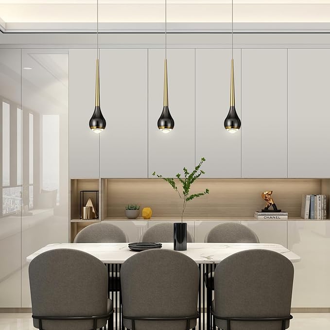 Modern LED Dimmable Pendant Light fixtures,Mini Black Gold Pendant Lighting for Kitchen Island Dinning Room,Bedroom,Bar, Kitchen Island Ceiling Hanging Light Fixtures(1-Pack)